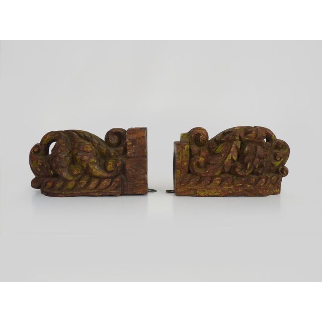 Indian Carved Wooden Wall Candleholders, 19th Century For Sale - Image 9 of 11