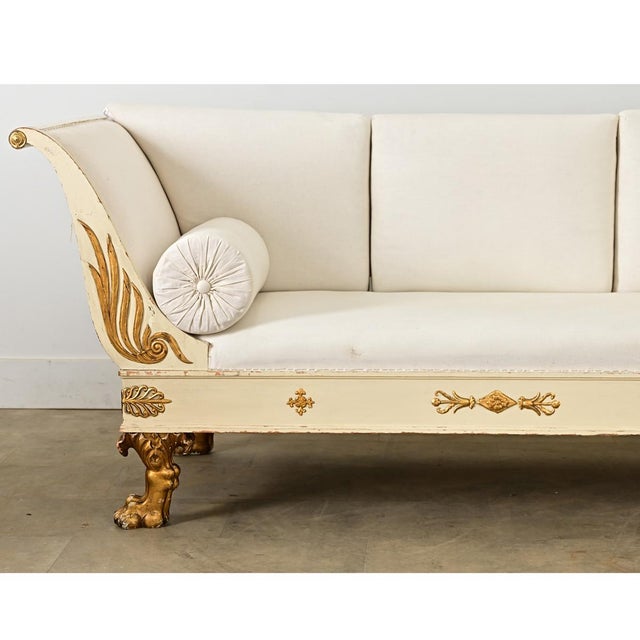 Early 19th Century Swedish Empire Circa 1820 Painted Parcel Gilt Settee For Sale - Image 5 of 12