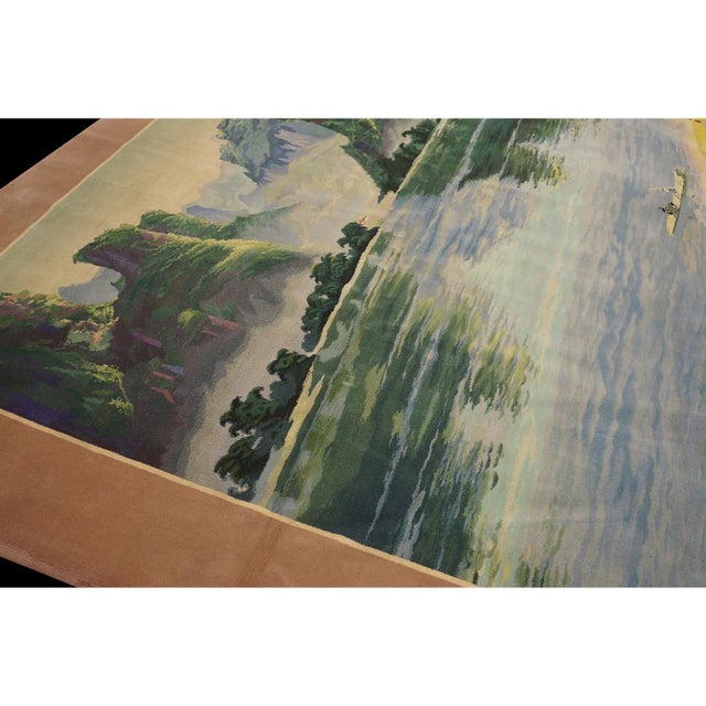 1980s 1980s Vintage Large Long and Narrow Size Chinese Scenic Pictorial Knotted Rug For Sale - Image 5 of 8