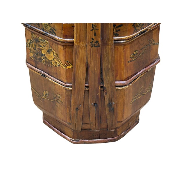 Vintage Oriental Octagonal Golden Graphic Stack Wedding Basket Display For Sale - Image 14 of 16