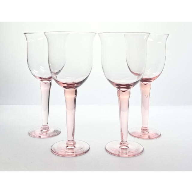 1980s Vintage Set of 4 Blush Pink Blown Large Wine or Water Glasses 9 1/2” 22oz Excellent condition. No chips, cracks, or...