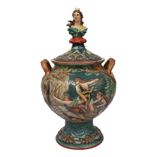 Vintage Green and Brown Decorative Dish For Sale