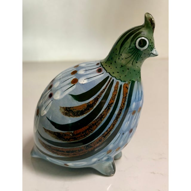 1960's Boho Chic Folk Art Mexican Tonala Hand Painted Quail, Artist Signed For Sale - Image 4 of 8