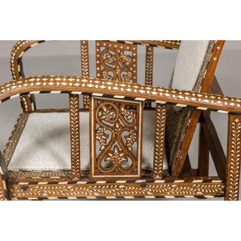 Anglo Style Bone Inlaid Armchair with Folding Back and Loop Arms For Sale - Image 4 of 12