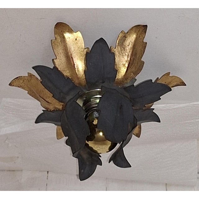 Flat Florentine Ceiling Lamp with a Gold-Grey Metal Frame, 1960s For Sale - Image 4 of 7