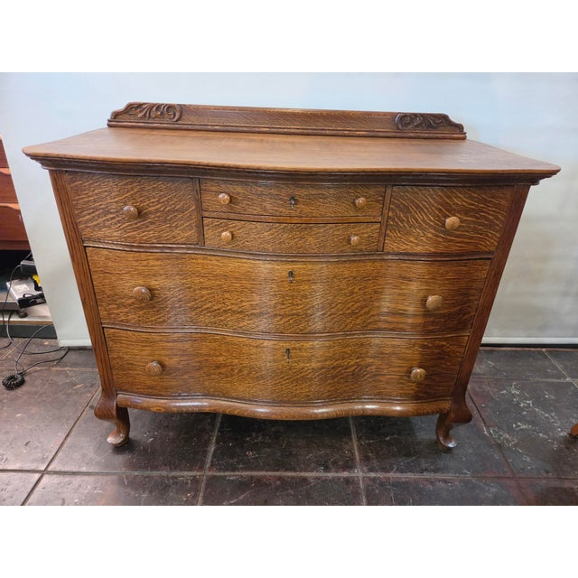 Antique Victorian Solid Tiger Oak Quater Sawn Mission Dresser Chest of Drawers 1880-1918 For Sale - Image 16 of 17