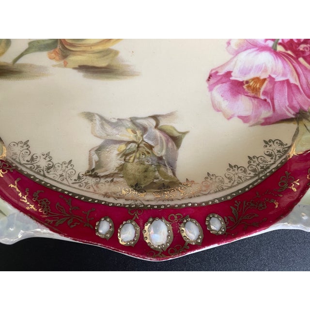 Rs Prussia Point and Clover Mold Celery Dish With Scattered Flowers Pattern and Opal Jewels For Sale - Image 10 of 12