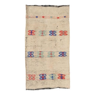 Vintage Embroidered Mini Kilim Rug - 1`10″ X 3`6″ For Sale