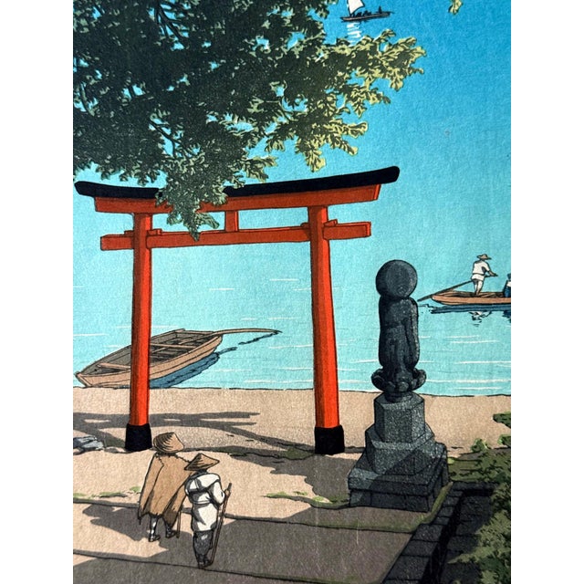Japanese Woodblock Print Chuzenji Temple at Utagahama Beach by Kawase Hasui For Sale - Image 10 of 11