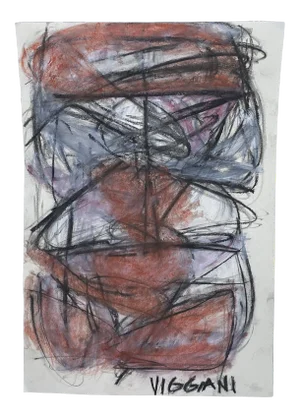 Late 20th Century Charcoal Abstract Drawing Signed Viggiani