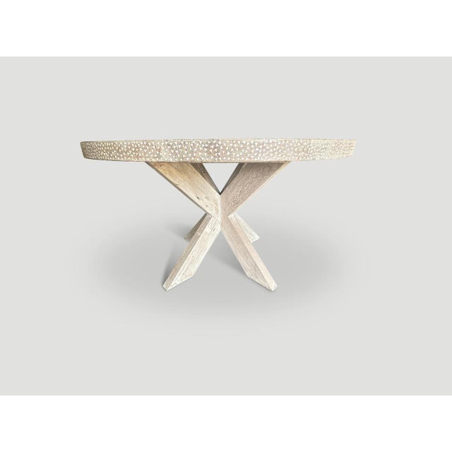 2010s Andrianna Shamaris Round Shell Inlaid Teak Wood Table For Sale - Image 5 of 18