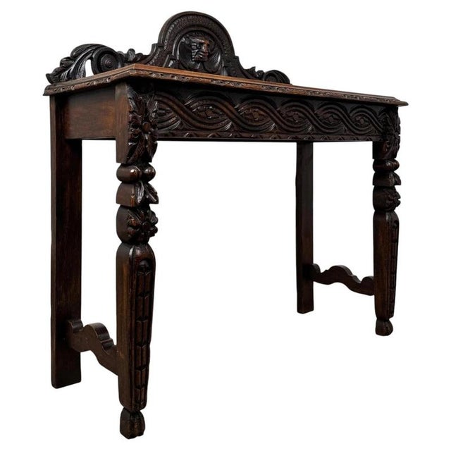 19th Antique Century Victorian Carved Oak Side Table For Sale - Image 3 of 10