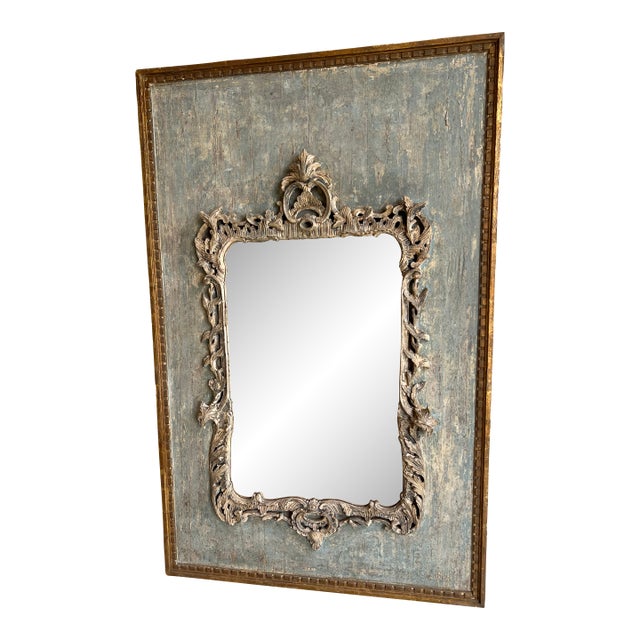 Beautiful 19th C Antique Italian Mirror on Painted Tuscan Panel For Sale