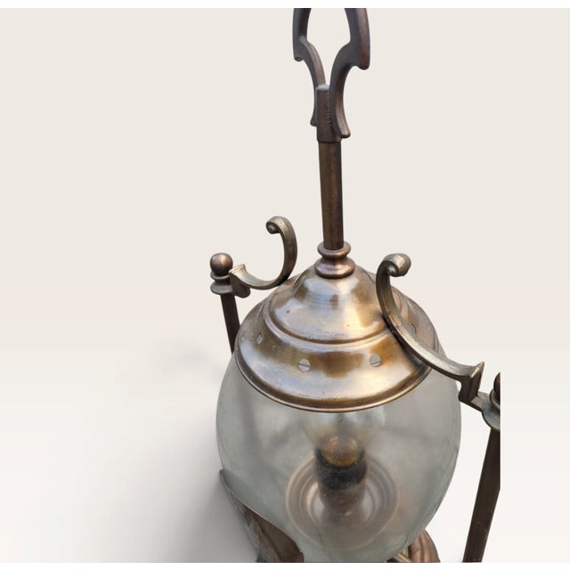 Vintage Revival French Brass, Glass and Wood Hurricane Table Lamp, 1960s For Sale - Image 16 of 18