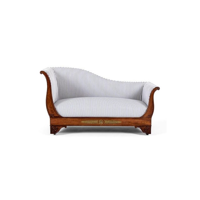 Empire Revival French Walnut Sofa in Ticking For Sale - Image 15 of 15