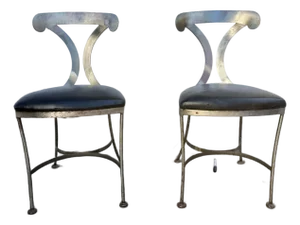 Pair of Late 20th Century Art Decor Style Vintage Shaver Howard Brushed Steel Metal Modern Side Chairs