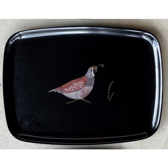 The Couroc Company Circa 1970 Couroc Quail & Roadrunner Three-Piece Tray Ensemble For Sale - Image 4 of 12