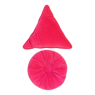 Mid Century Low Nap Velvet Pillows - Circle and Triangle - a Pair For Sale