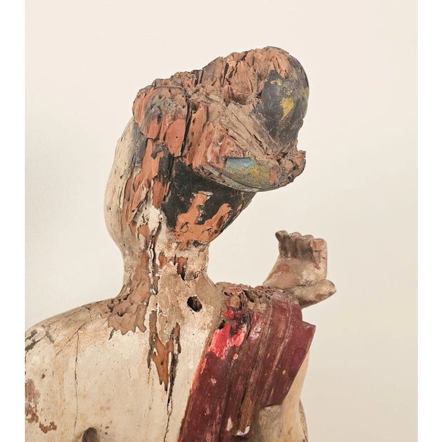 19th Century Southeast Asian Tall Painted & Carved Wood Figure of a Man For Sale - Image 10 of 15