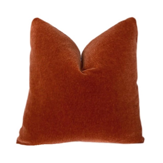 Contemporary Plush Burnt Red Down Filled Mohair Pillow For Sale - Image 3 of 3