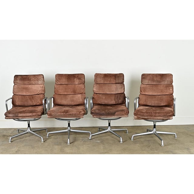 Vintage Eames Herman Miller Soft Pad Leather Armchairs - Set of 4 For Sale - Image 9 of 12