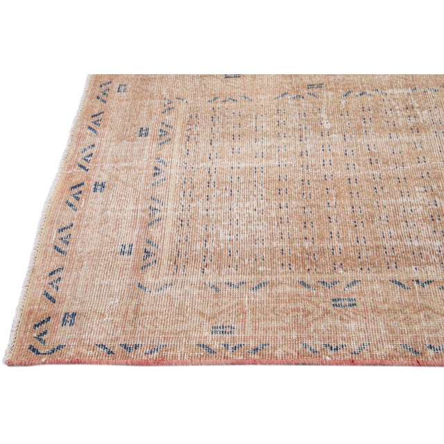 1960s Vintage Distressed Handmade All Over Peach Wool Runner For Sale - Image 4 of 10