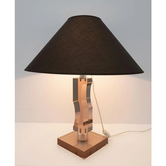 Mid-Century Modern Mid-Century Italian Modern Acrylic Glass and Silver Table Lamp, 1970s For Sale - Image 3 of 9