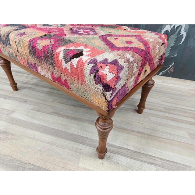Blush Turkish Kilim Ottoman Bench For Sale - Image 8 of 9