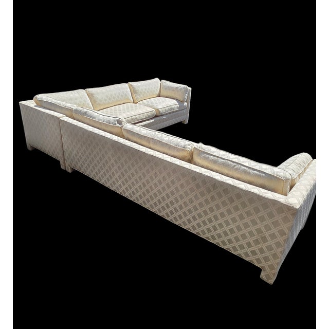 Mid-Century Modern Mid-Century W & J Sloane Tuxedo Sectional Sofa in Custom Geometric Jacquard Upholstery For Sale - Image 3 of 14
