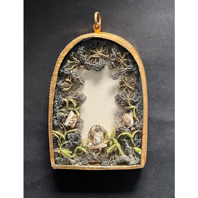 18th Century Gilt Brass Reliquary Pendant with Three Saint Relics For Sale - Image 11 of 11