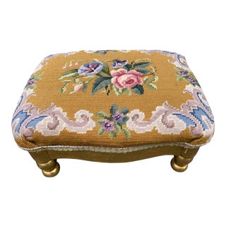 Vintage Needlepoint Footstool For Sale