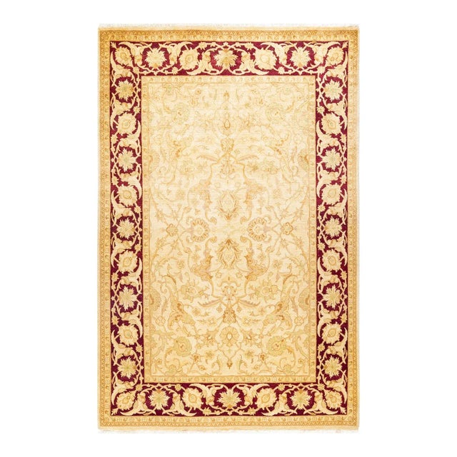 Vintage Traditional Hand Knotted Wool Area Rug, Ivory - 6'2" X 9'3" For Sale - Image 9 of 9