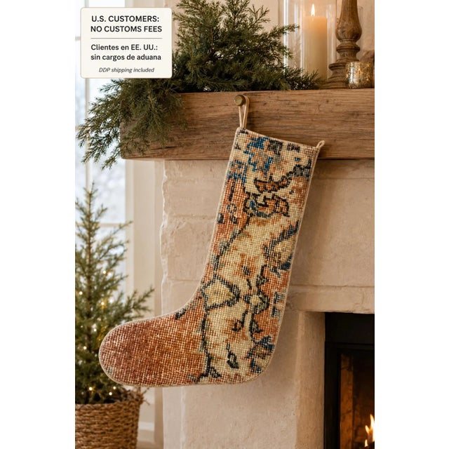 Textile Terracotta Toe Vintage Kilim Christmas Stocking, Cream Floral Vine Wool, 11.8 X 17.7 in – One of a Kind Turkish Decor For Sale - Image 7 of 7