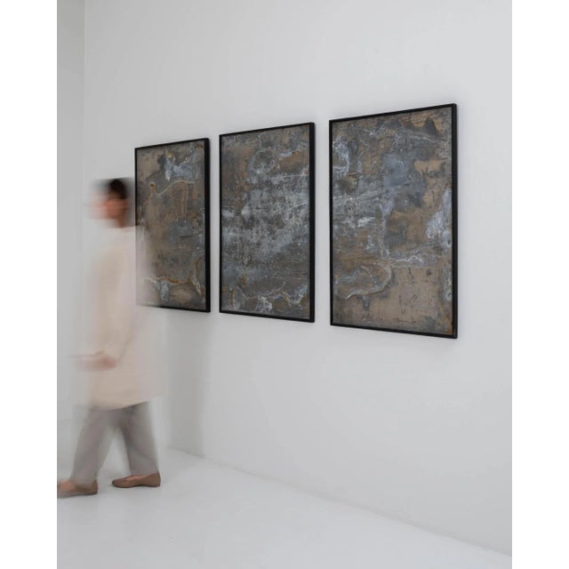Contemporary Abstract Metal Triptych in Wooden Frame - 3 Pieces For Sale - Image 3 of 13