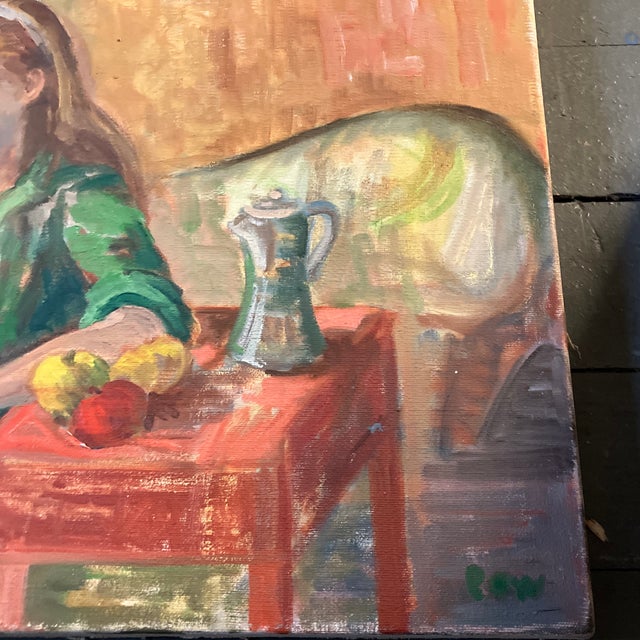Figurative 1970’s Original Female Portrait in Interior Impressionist Painting For Sale - Image 3 of 5
