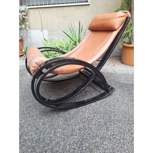 Wood Burgundy Leather Mod. Sgarsul Rocking Chair by Gae Aulenti for Poltronova, 1970s For Sale - Image 7 of 7