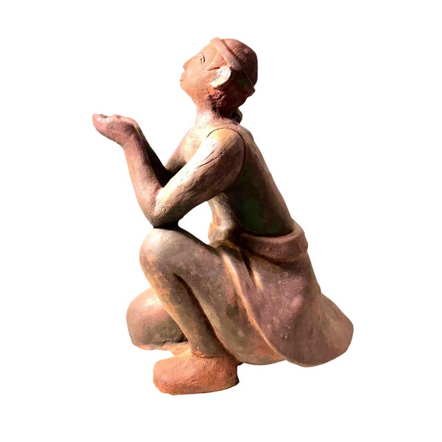 Ceramic Antique Terracotta Indian Couple Figures -Two Piece Set For Sale - Image 7 of 14