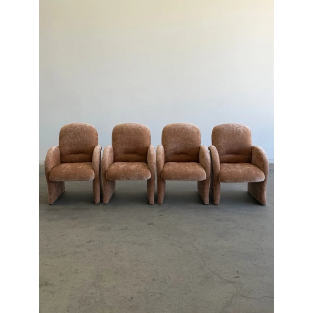 Vintage Curved Velvet Arm Dining Chairs - Set of Four For Sale - Image 4 of 18