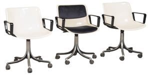 Swivel Wheeled White Office Chairs attributed to Osvaldo Borsani for Tecno, 1980s, Set of 3