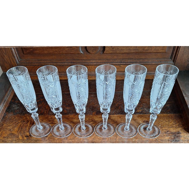Vintage Crystal Champagne Glasses, 1970s, Set of 6 For Sale - Image 3 of 6