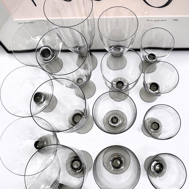 1960s Rosenthal Fortuna Smoke Crystal Glasses by Elsa Fischer-Treyden, Set of 16 For Sale - Image 9 of 11