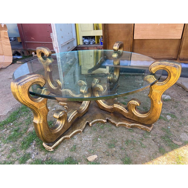 Vintage Mid Century Rococo Gilt Coffee Table Hollywood Regency Era For Sale - Image 10 of 12