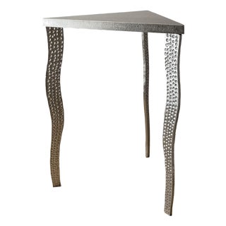 Vintage Sculptural Hammered Metal Side Table With Craquelure Top For Sale