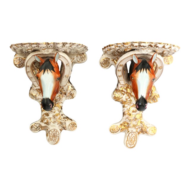 19th Century Staffordshire Horse Wall Brackets For Sale
