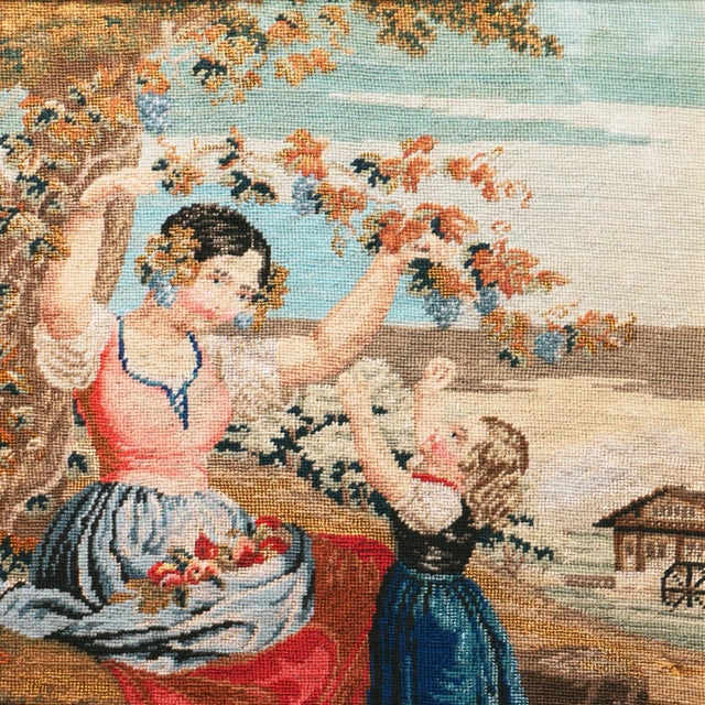 Figurative 'The Hanging Bough', 19th Century American School, Figural Petit-Point and Needlepoint, Mother and Daughter For Sale - Image 3 of 12