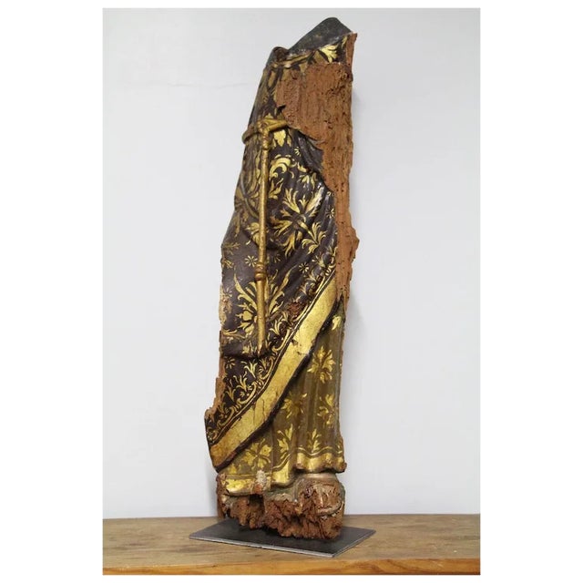 Wood Antique Indo-Portuguese, Baroque Gold Leaf Fragment of Saint Anthony of Padua For Sale - Image 7 of 9
