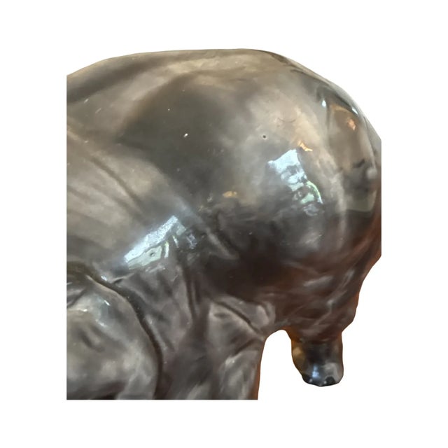 Mid-Century Modern Large Mid-20th Century Japanese Ceramic Elephant Pair – Mother and Calf in Gray Glaze For Sale - Image 3 of 15