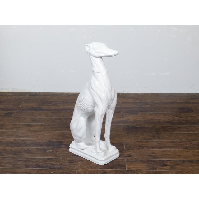 Mid 20th Century Midcentury Italian White Porcelain Sculpture of a Calm, Sitting Greyhound For Sale - Image 5 of 12