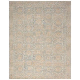 Modern Granada Floral Design Beige, Blue Handmade Wool Rug by Doris Leslie Blau For Sale