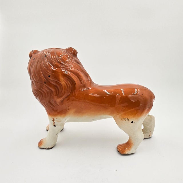 19th Century Pair of Staffordshire Striding Lions For Sale - Image 5 of 10